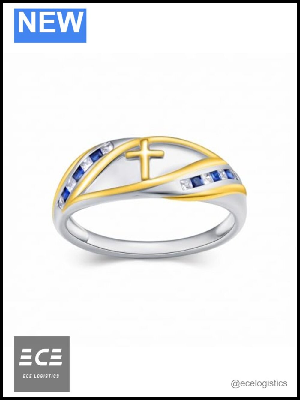 14K Gold Plated Cross CZ Band Ring Size 10 Unisex